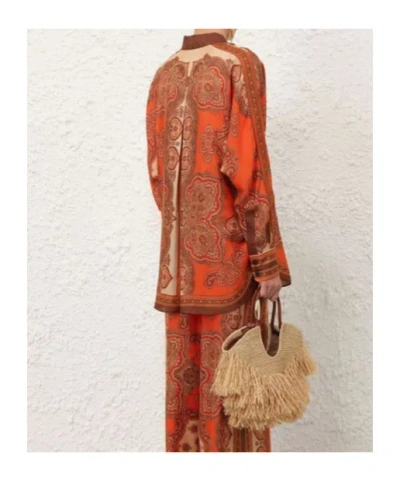 Zimmermann Tangerine Paisley-print Silk Habotai Mahon Dolman Shirt In Multi