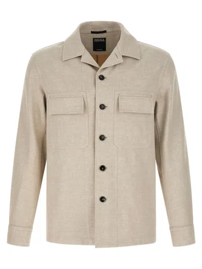 Zegna Light Beige Solid Shirt In Neutral