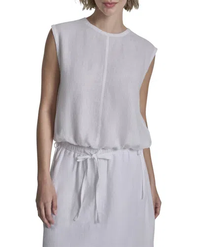 Dkny Drawstring Hem Linen Top In White