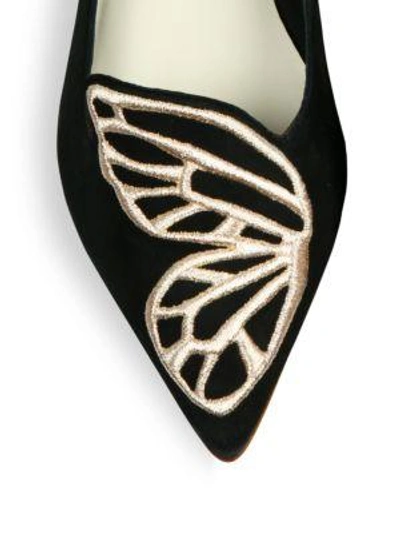 Shop Sophia Webster Bibi Butterfly-embroidered Suede Flats In Black-rose Gold