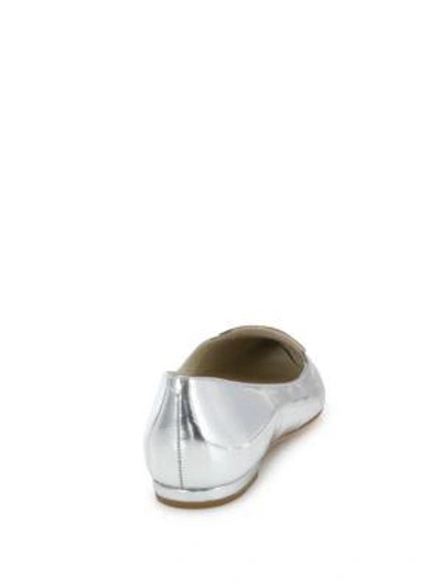 Shop Sophia Webster Bibi Butterfly-embroidered Metallic Leather Flats In Silver-gold