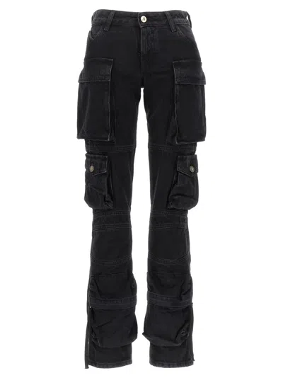 Attico Cotton Low-rise Skinny Cargo Jeans In Black