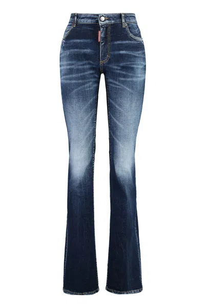 Dsquared2 Blue Flared High Rise Jeans In Denim