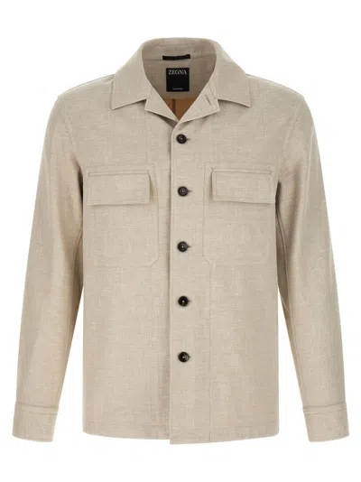 Zegna Light Beige Solid Shirt In Beige