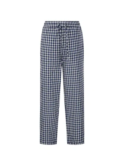 Dunst Checked Drawstring Trousers In Blue