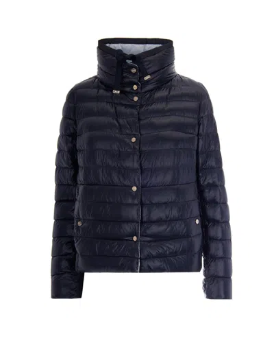 Herno Blue Solid Mock Collar Reversible Jackets In Blue
