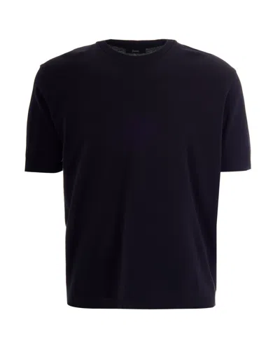 Herno Navy Blue Solid T-shirt In Navy Blue