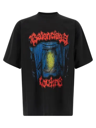 Balenciaga Cotton Salon De Couture Gothic T-shirt In Black