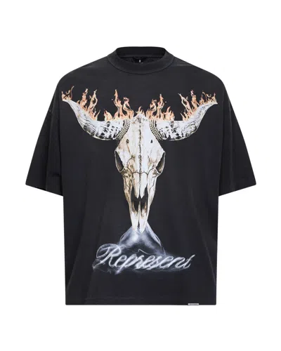 Represent Mens Stained Black British Cowboys Graphic-print Cotton-blend T-shirt In Black
