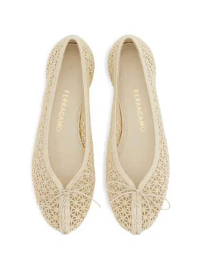 Ferragamo Lace Ballet Flat In Neutral