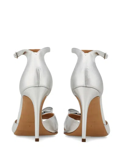 Ferragamo 95mm Roxy Metallic Leather Bow Sandals In Silver