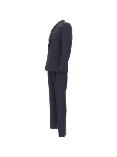 Corneliani Double-breasted Lapel-pin Suit In Blue