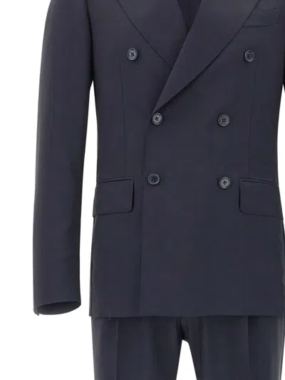 Corneliani Double-breasted Lapel-pin Suit In Blue
