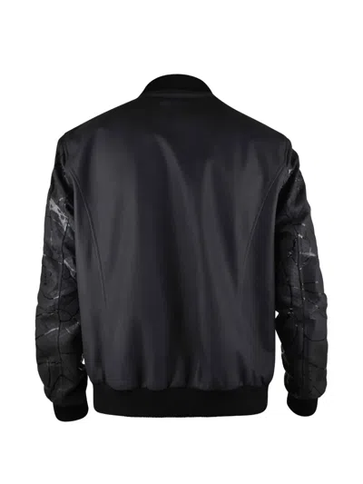 Philipp Plein Python-effect Leather Bomber Jacket In Black