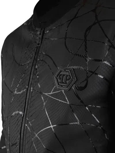 Philipp Plein Python-effect Leather Bomber Jacket In Black