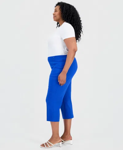 Jm Collection Plus Size Tummy Control Pull-on Capri Pants, Exclusively At Macy's In Blue
