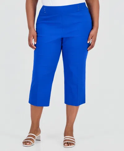 Jm Collection Plus Size Tummy Control Pull-on Capri Pants, Exclusively At Macy's In Blue