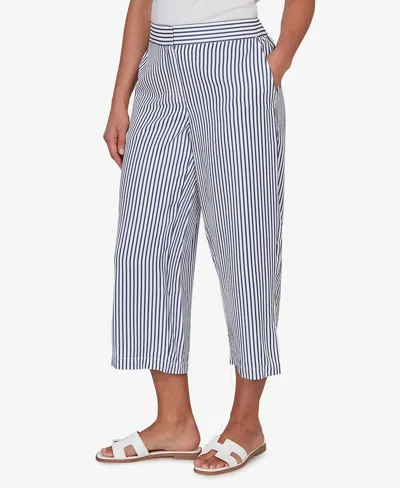 Ruby Rd. Petite Striped Seersucker Fly-front Capri Pants In Blue