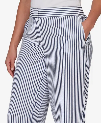 Ruby Rd. Petite Striped Seersucker Fly-front Capri Pants In Blue