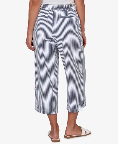 Ruby Rd. Petite Striped Seersucker Fly-front Capri Pants In Blue