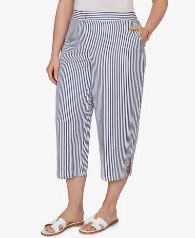 Ruby Rd. Plus Size Striped Seersucker Fly-front Capri Pants In Blue