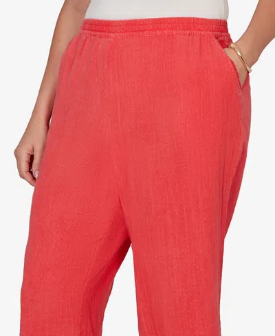Ruby Rd. Plus Size Snow Washed Gauze Pull-on Capri Pants In Red