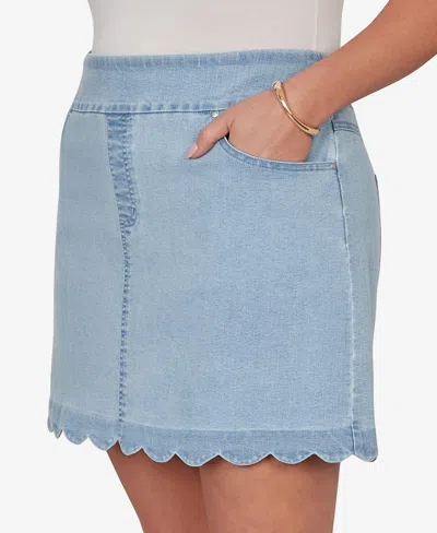 Ruby Rd. Plus Size Scalloped Hem Stretch Denim Skort In Blue