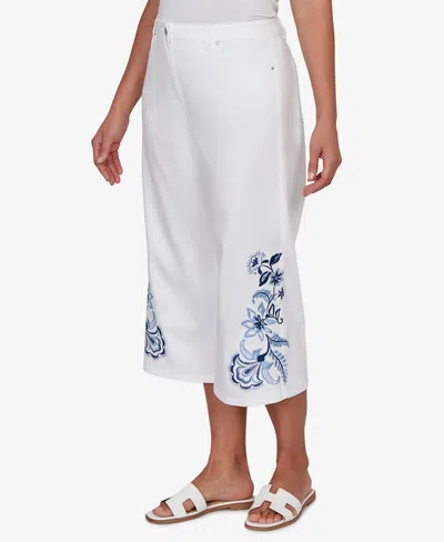Ruby Rd. Petite Embroidered-hem Denim Capri Pants In White