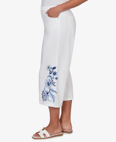 Ruby Rd. Petite Embroidered-hem Denim Capri Pants In White