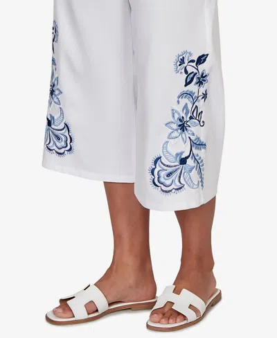 Ruby Rd. Petite Embroidered-hem Denim Capri Pants In White