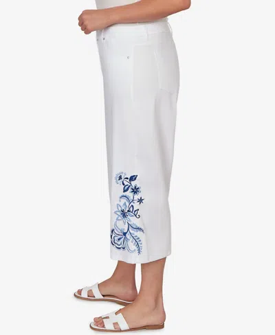 Ruby Rd. Plus Size Embroidered Hem Denim Capri Pants In White