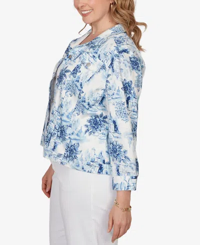 Ruby Rd. Plus Size Toile Print Trademark Denim Jacket In Blue