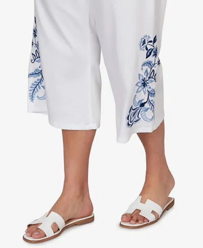 Ruby Rd. Plus Size Embroidered Hem Denim Capri Pants In White
