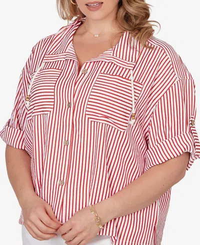 Ruby Rd. Plus Size Beaded Seersucker Portrait Collar Jacket In Multi