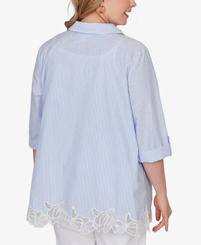 Ruby Rd. Plus Size Coastal Stripe Lace-hem Henley Top In Blue