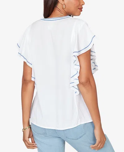 Ruby Rd. Petite Feather-light Embroidered Flutter-sleeve T-shirt In White