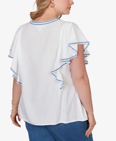 Ruby Rd. Plus Size Featherlight Embroidered Flutter Sleeve T-shirt In White