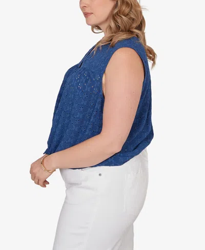 Ruby Rd. Plus Size Tie-front Eyelet Sleeveless Top In Blue