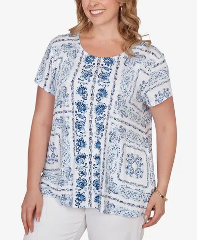 Ruby Rd. Ruby Rd Sublimation Floral Jersey Top In Blue