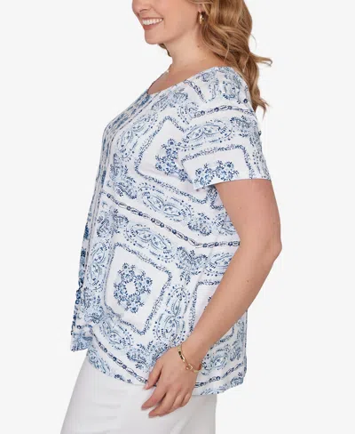 Ruby Rd. Ruby Rd Sublimation Floral Jersey Top In Blue