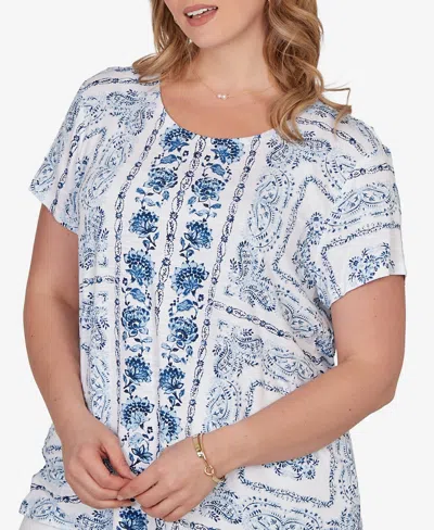 Ruby Rd. Ruby Rd Sublimation Floral Jersey Top In Blue