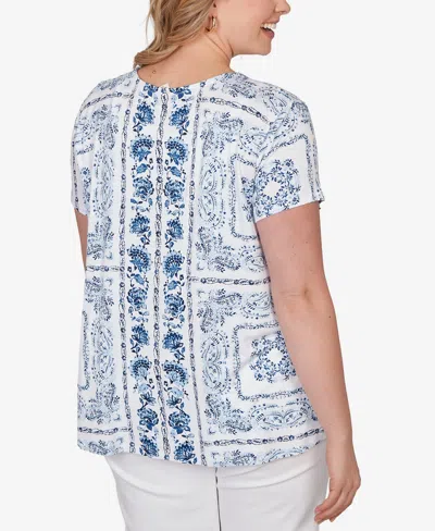 Ruby Rd. Ruby Rd Sublimation Floral Jersey Top In Blue
