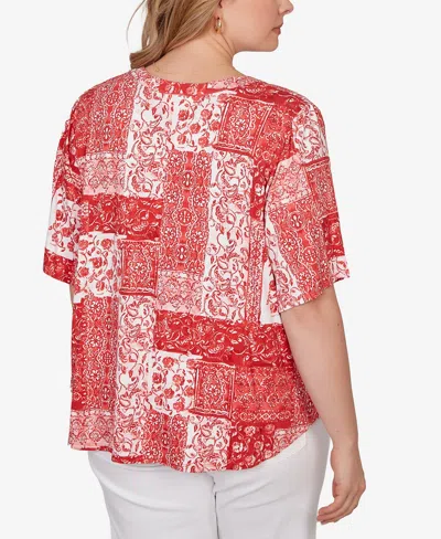Ruby Rd. Plus Size Patchwork Bandana Henley T-shirt In Red