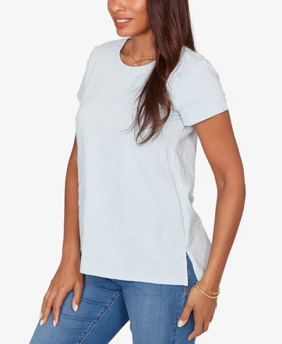 Ruby Rd. Petite Paisley Lace Solid Knit T-shirt In Blue