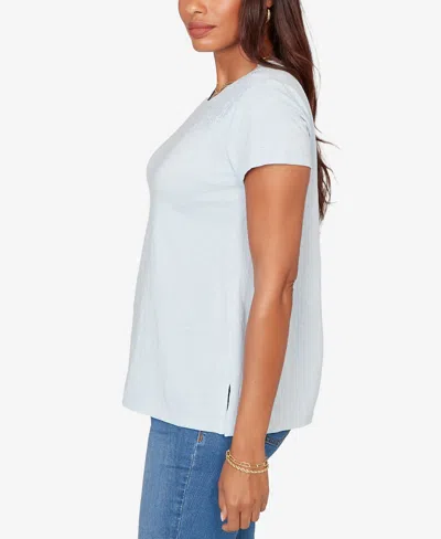 Ruby Rd. Petite Paisley Lace Solid Knit T-shirt In Blue