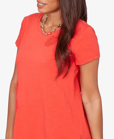 Ruby Rd. Petite Paisley Lace Solid Knit T-shirt In Red