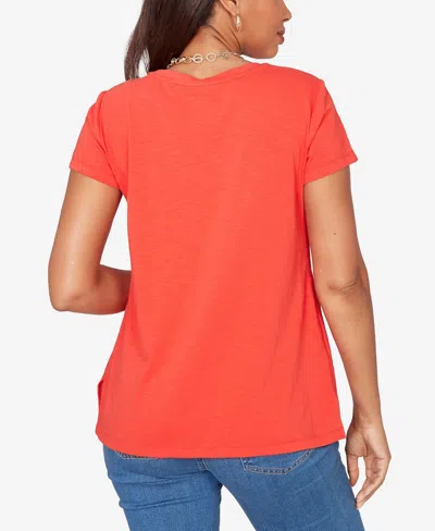 Ruby Rd. Petite Paisley Lace Solid Knit T-shirt In Red