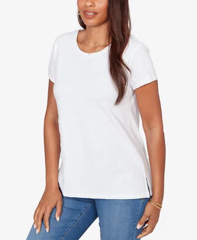 Ruby Rd. Petite Paisley Lace Solid Knit T-shirt In White