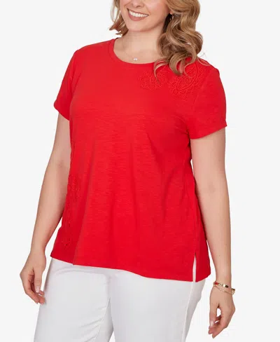 Ruby Rd. Plus Size Paisley Lace Solid Knit T-shirt In Red