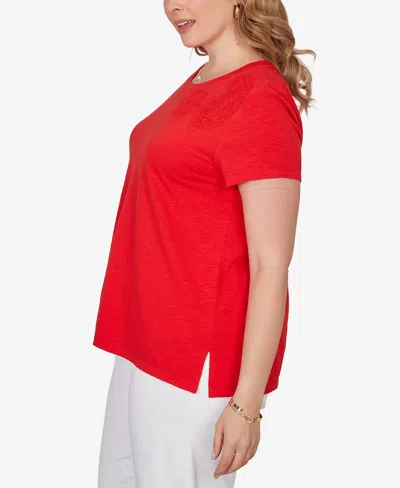 Ruby Rd. Plus Size Paisley Lace Solid Knit T-shirt In Red